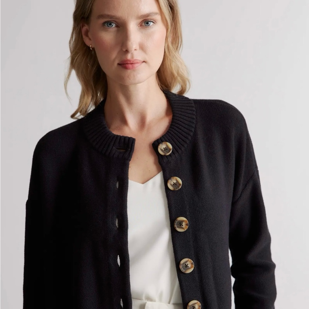 Quince Cotton Cropped Cardigan Black Size Small